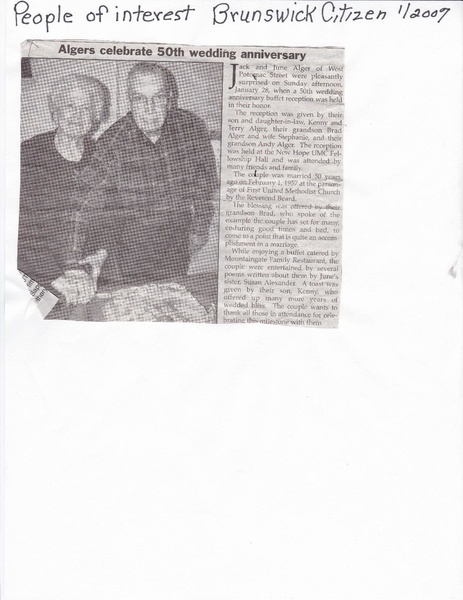 File:Jack and June Alger 50th anniversary from The Brunswick Citizen, January 2007.pdf