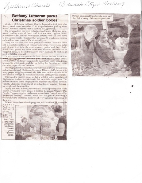 File:Bethany Lutheran, Christmas soldier boxes from The Brunswick Citizen, November 19, 2009.pdf