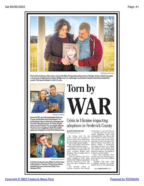 File:War affects Brunswick families with adopted Ukrainian children, The Frederick News-Post, March 5, 2022.pdf