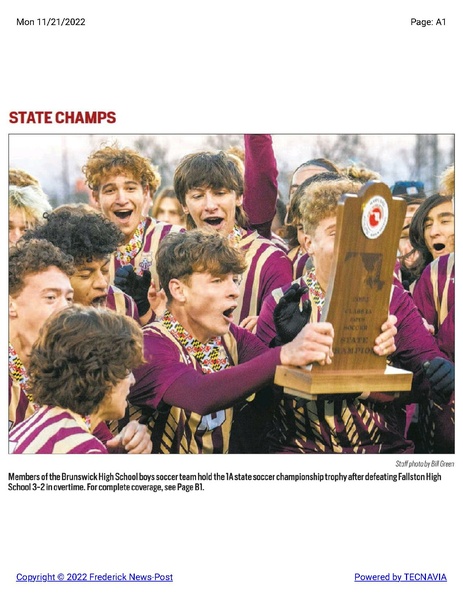 File:Soccer Brunswick boys win back-to-back state championships, The Frederick News-Post, November 21, 2022.pdf