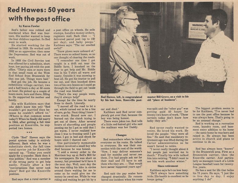 File:Red Hawes, 50 Years with Post Office from The Brunswick Citizen, Vol 10, No 43, November 3, 1983.jpg