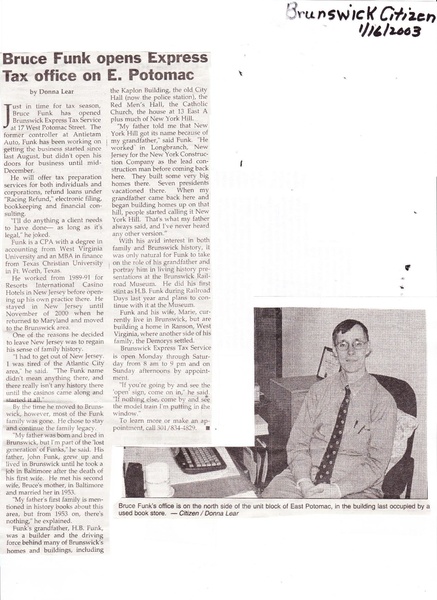 File:Express Tax Service, Bruce Funk from The Brunswick Citizen, January 16, 2003.pdf