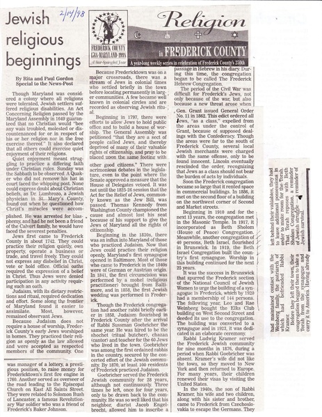 File:Beth Israel- 1742- Beginnings in Frederick County from The Frederick News Post,February 14, 1998.pdf