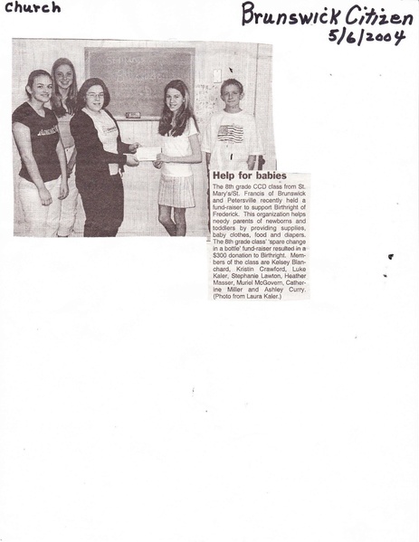 File:St. Francis Catholic, Help for babies from The Brunswick Citizen, May 6, 2004.pdf
