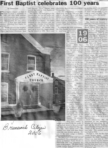 File:First Baptist Celebrates 100 Years from the Brunswick Citizen 2006 (1).tif