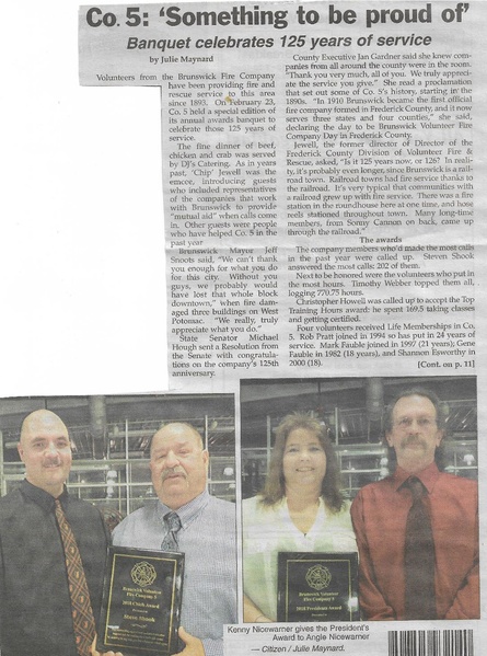 File:Fire Department 2019 (Co 5) Banquet 125 Years of Service from The Brunswick Citizen, Vol 46, No 9, March 7, 2019.pdf