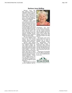 Barbara Anne Halling, FrederickNewsPost, 2026.01.07.pdf