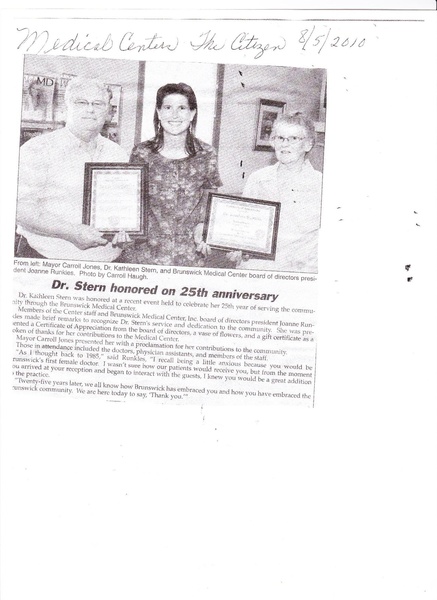 File:Medical Center, Dr. Stern Honored, 25th anniversary from The Brunswick Citizen, August 5 2010.pdf
