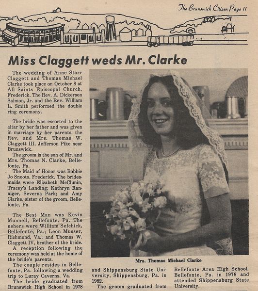 File:Anne Starr Claggett and Thomas Michael Clarke From The Brunswick Citizen, Vol 10, No 44, November 10, 1983.jpg