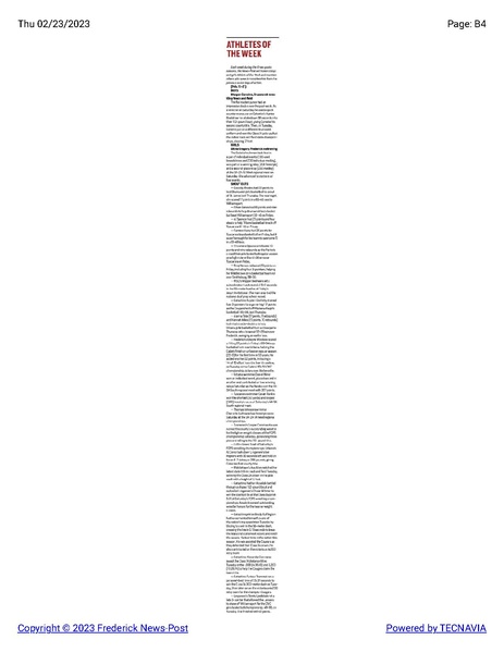 File:Track and Field Morgon Corwine recognized as Athlete of the Week, The Frederick News-Post, February 23, 2023.pdf