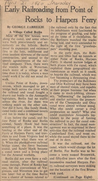 File:Early Railroading from Point of Rocks to Harpers Ferry from The Blade Times, April 21, 1960.pdf