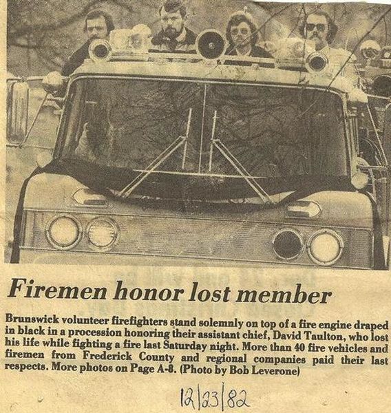 File:Fire Department 1982, Firemen Honor Lost member David Taulton from The Frederick News Post August 23, 1982.jpg