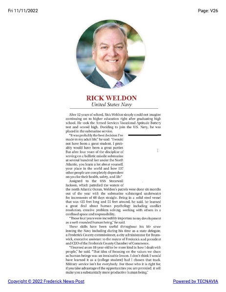 File:Rick Weldon profile in the Frederick News-Post Veterans Day 2022 issue.pdf