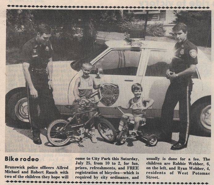 File:Officers Alfred Michael and Robert Rauch, Bike Rodeo from The Brunswick Citizen, July 23, 1987.jpg