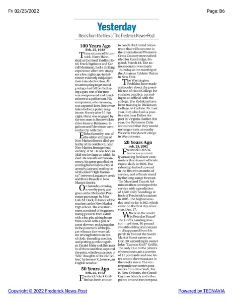 File:Three Brunswick men disarm a thief in Baltimore in 1922, The Frederick News-Post historical reprint, February 25, 1922.pdf