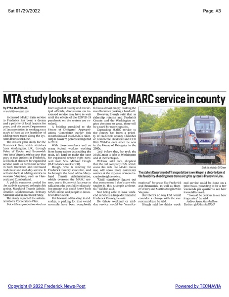 File:Maryland Department of Transportation looks at expanding MARC service to Brunswick, The Frederick News-Post, January 29, 2022.pdf