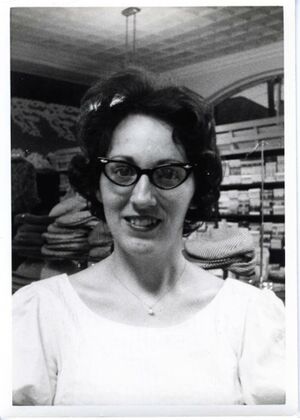 Gloria King in the hat section at Kaplons.jpg