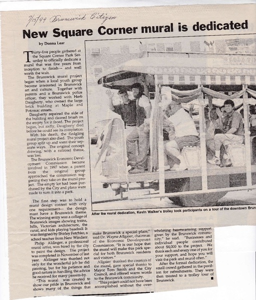 File:Square Corner Park Mural Dedicated from the Brunswick Citizen, July 15, 1999 (1).pdf