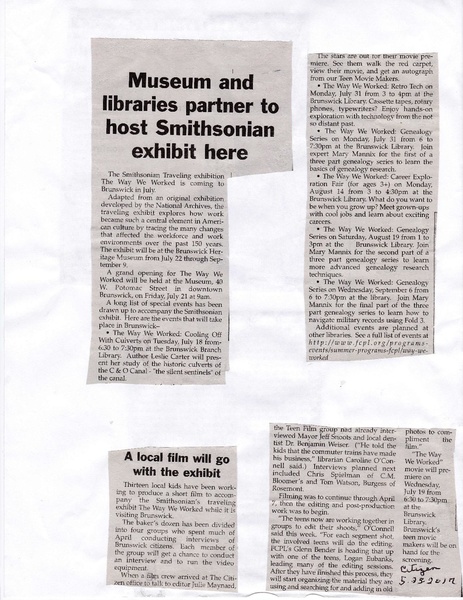File:Museum 2017 hosts Smithsonian exhibit from The Brunswick Citizen, May 23, 2017.pdf