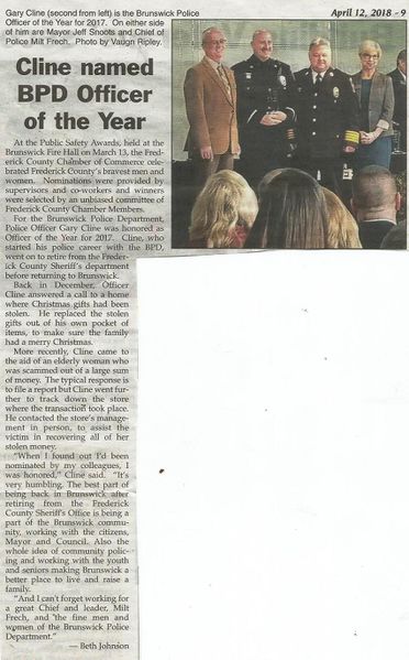 File:Gary Cline Brunswick Police Department Officer of the Year from The Brunswick Citizen, Vol 45, No 15, April 12, 2018.jpg