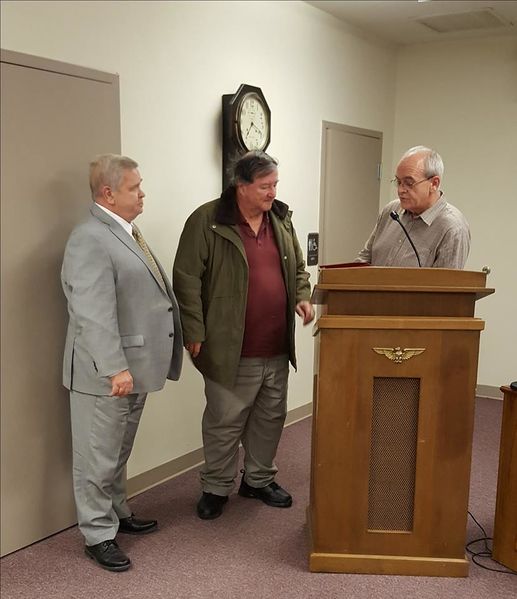 File:Brunswick City Council Meeting 2019, Brunswick History Commissin 2019, Dave McIntyre and John Faith sworn in by Mayor Snoots, January 22, 2019.jpg