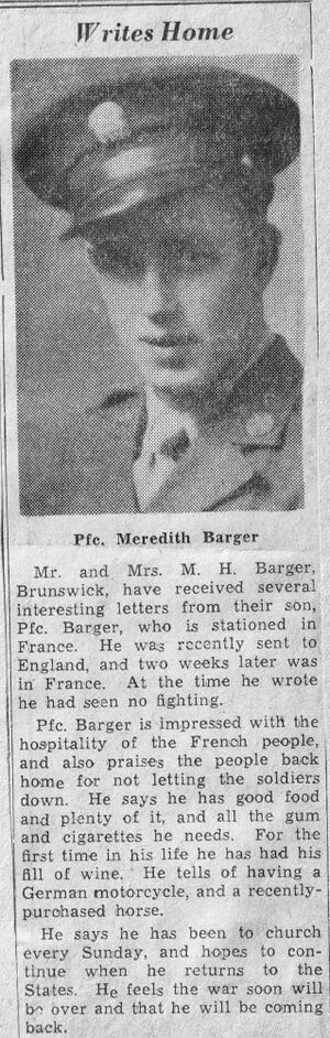 Meredith Barger Pfc from The Blade-Times circa 1943.jpg