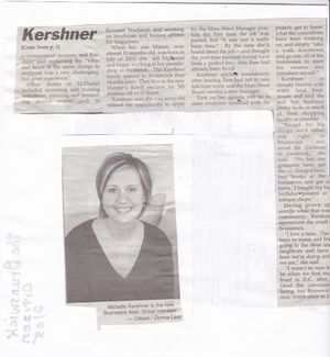 Main Street 2005, Michelle Kershner new manager from The Brunswick Citizen, February 2005 (2).jpg