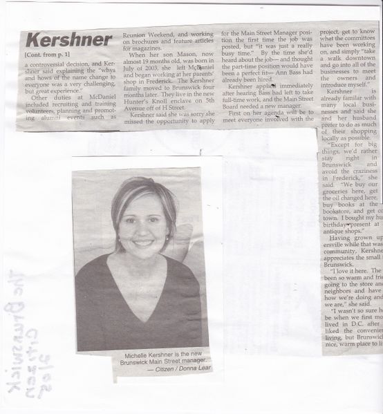 File:Main Street 2005, Michelle Kershner new manager from The Brunswick Citizen, February 2005 (2).jpg
