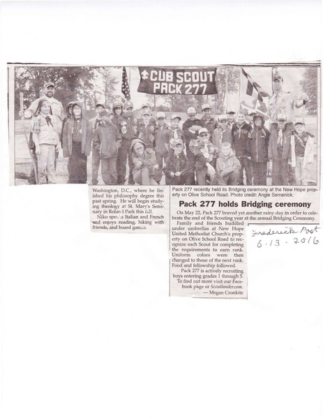File:Cub Scout 277 Bridging Ceremony from the Frederick News Post, June 13, 2016.pdf