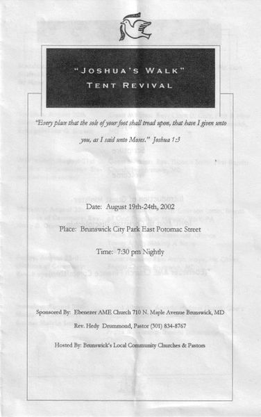 File:Ebenezer A.M.E Church Rev Hedy Drummond, Pastor, Joshua's Walk Tent Revival, August 19 - 24, 2002.jpg