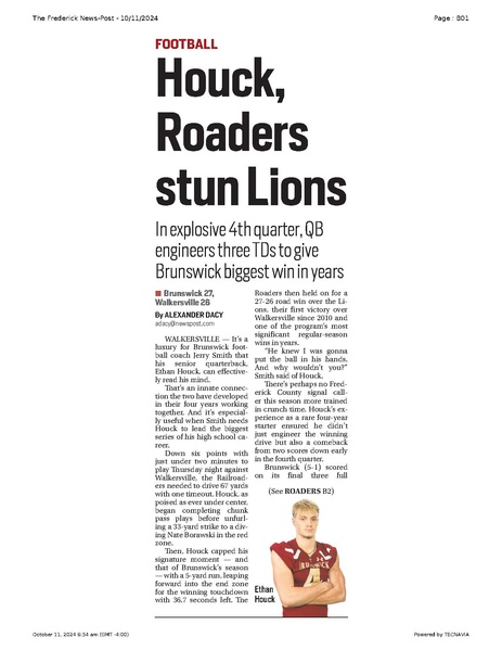 File:Houck, Roaders stun Lions, FrederickNewsPost, 2024.10.11.pdf