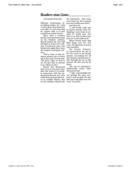 File:Houck, Roaders stun Lions, FrederickNewsPost, 2024.10.11.pdf