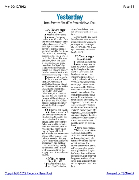 File:Drug arrests in the Brunswick railroad shops in 1922, The Frederick News-Post historical reprint, September 19, 1922.pdf