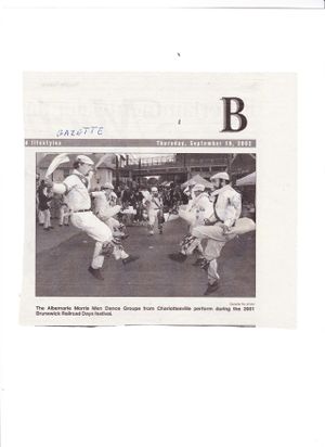 Railroad Days 2002, mens dance group from The Gazette, September 19, 2002.jpg