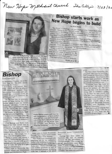 File:Rev Katie Bishop Starts Work at New Hope Methodist from The Brunswick Citizen, July 23, 2010.jpg