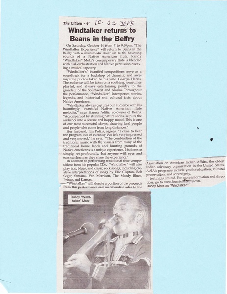 File:Beans in The Belfry, Windtalker Randy Motz from The Brunswick Citizen, October 22, 2015.pdf