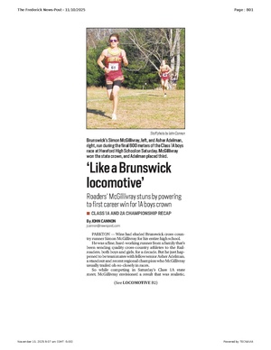 ‘Like a Brunswick locomotive’, FrederickNewsPost, 2025.11.10.pdf
