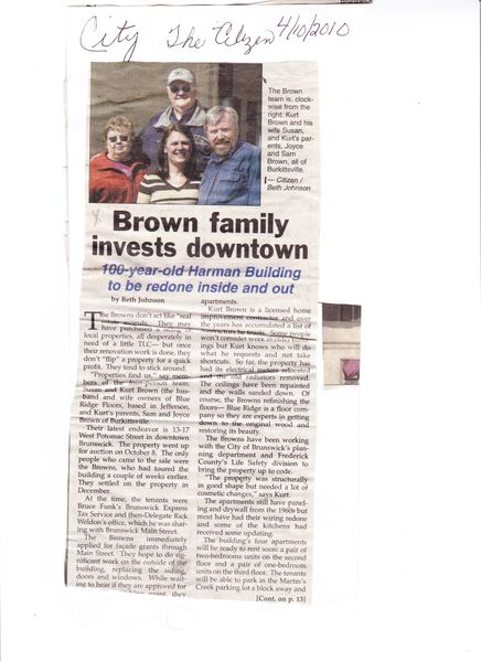 File:Brown Family Invest in 13-17 West Potomac Street from The Brunswick Citizen, April 10, 2010 (1).jpg