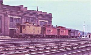 Caboose track lineup next to the old Roundhouse in 1974..jpg