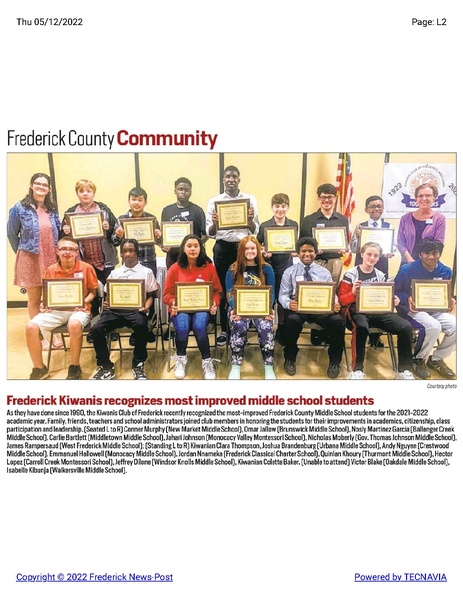 File:Omar Jallow recognized by Frederick Kiwanis as a most improved middle school student, The Frederick News-Post, May 12, 2022.pdf