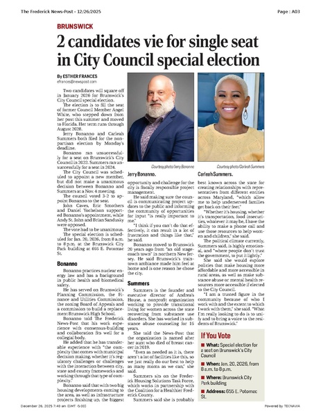 File:2 candidates vie for single seat in City Council special election, FrederickNewsPost, 2025.12.26.pdf