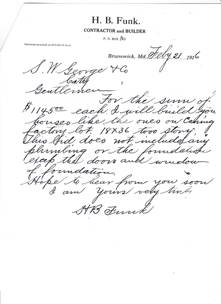 File:H.B. Funk Contractor and Builder, February 21, 1916 memo to George and Company.png