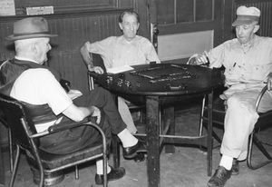 Playing dominoes at the YMCA. Anybody recognize these railroaders.jpg