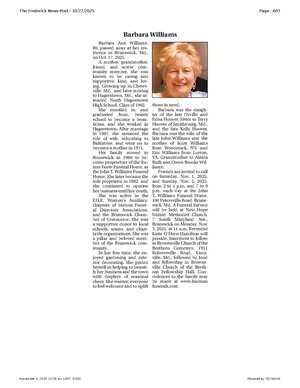 Barbara Williams, FrederickNewsPost, 2025.10.27.pdf