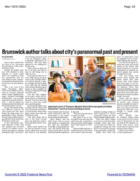File:James Castle discusses his book of Brunswick ghost stories, The Frederick News-Post, October 31, 2022.pdf
