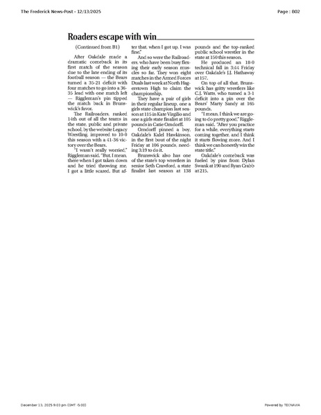 File:Riggleman, Roaders escape with win, FrederickNewsPost, 2025.12.13.pdf