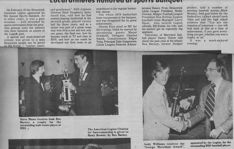 File:Sports Banquet 1978, Steve Moser, Rex Barney, Andy Williams from The Brunswick Citizen, Vol 5, No 12, March 23, 1978.jpg