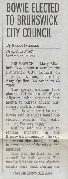 File:Election 2009 Mary Elizabeth Bowie Elected to City Council from The Frederick News-Post, June 3, 2009.pdf