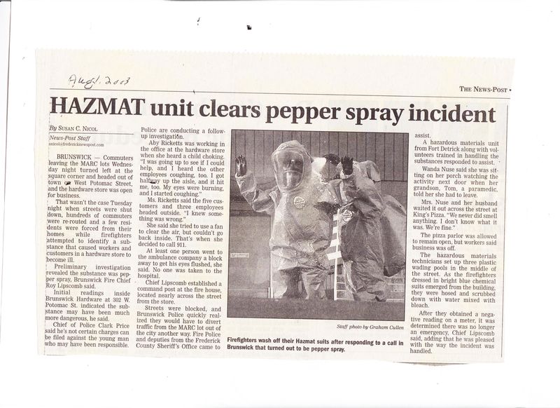 File:Brunswick Hardware, HAZMAT unit clears pepper spray from The Frederick News Post, August 2003-.jpg