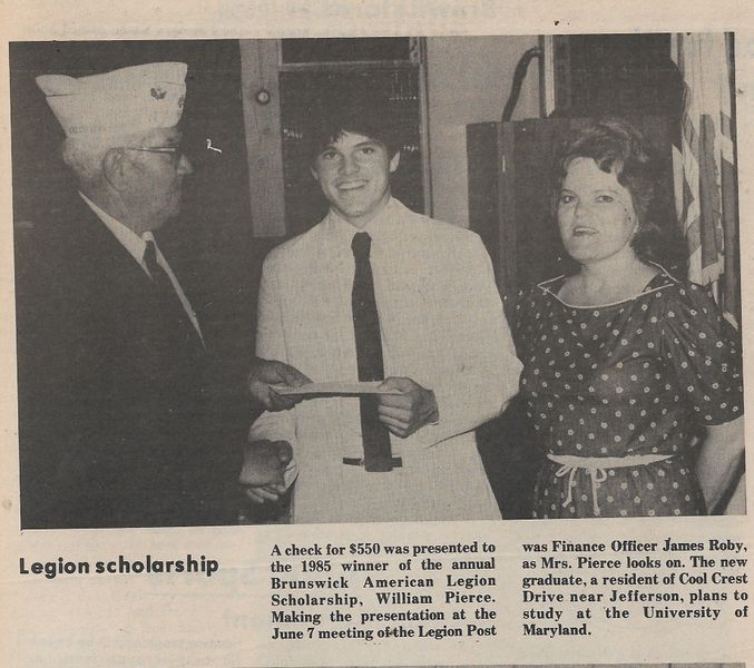 File:American Legion 1985 Scholarship William Pierce from The Brunswick Citizen, Vol 12, No 23, June 6, 1985.jpg